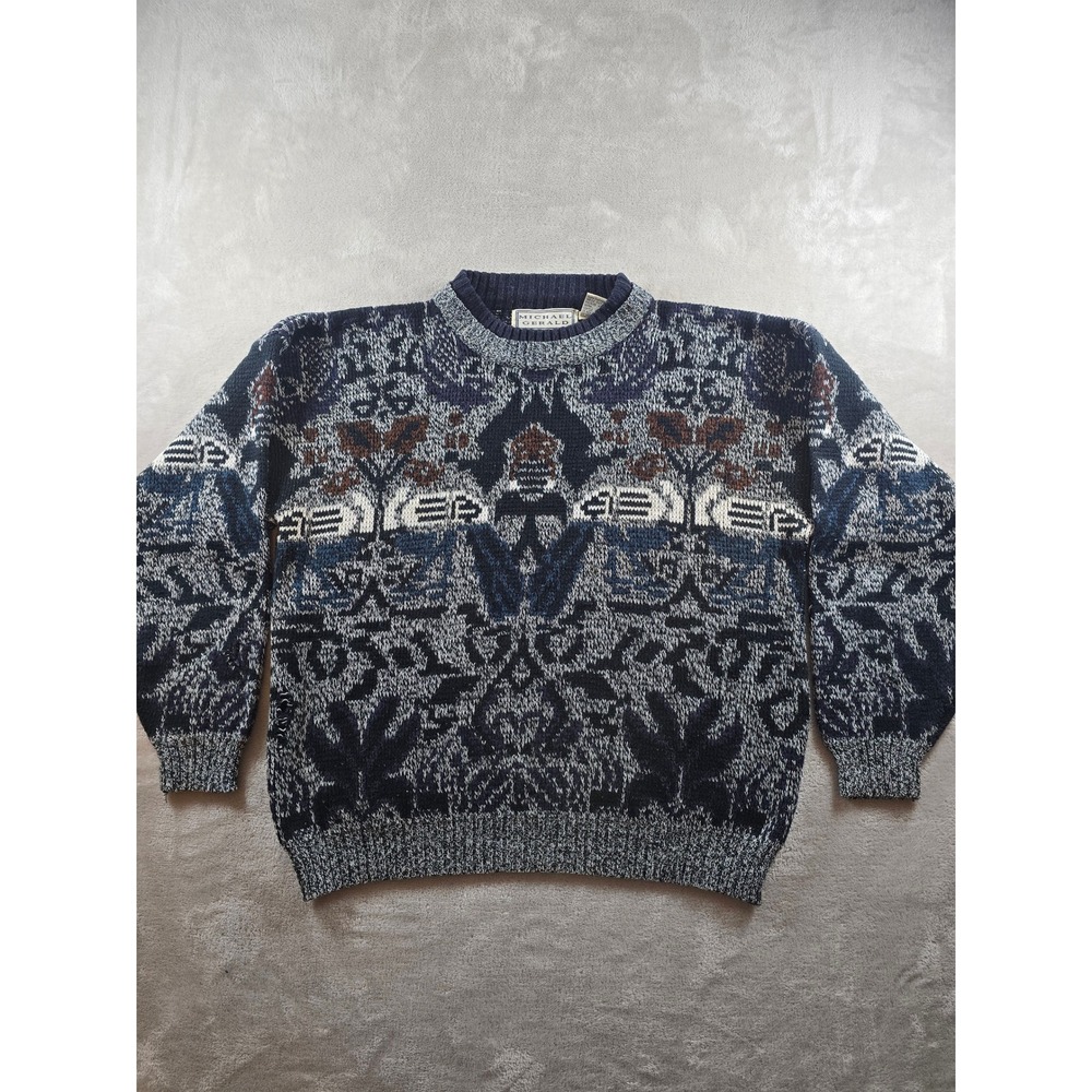 Vintage Michael Gerald Knit Sweater Womens L Fair Isle Nordic‎ Nature *Read